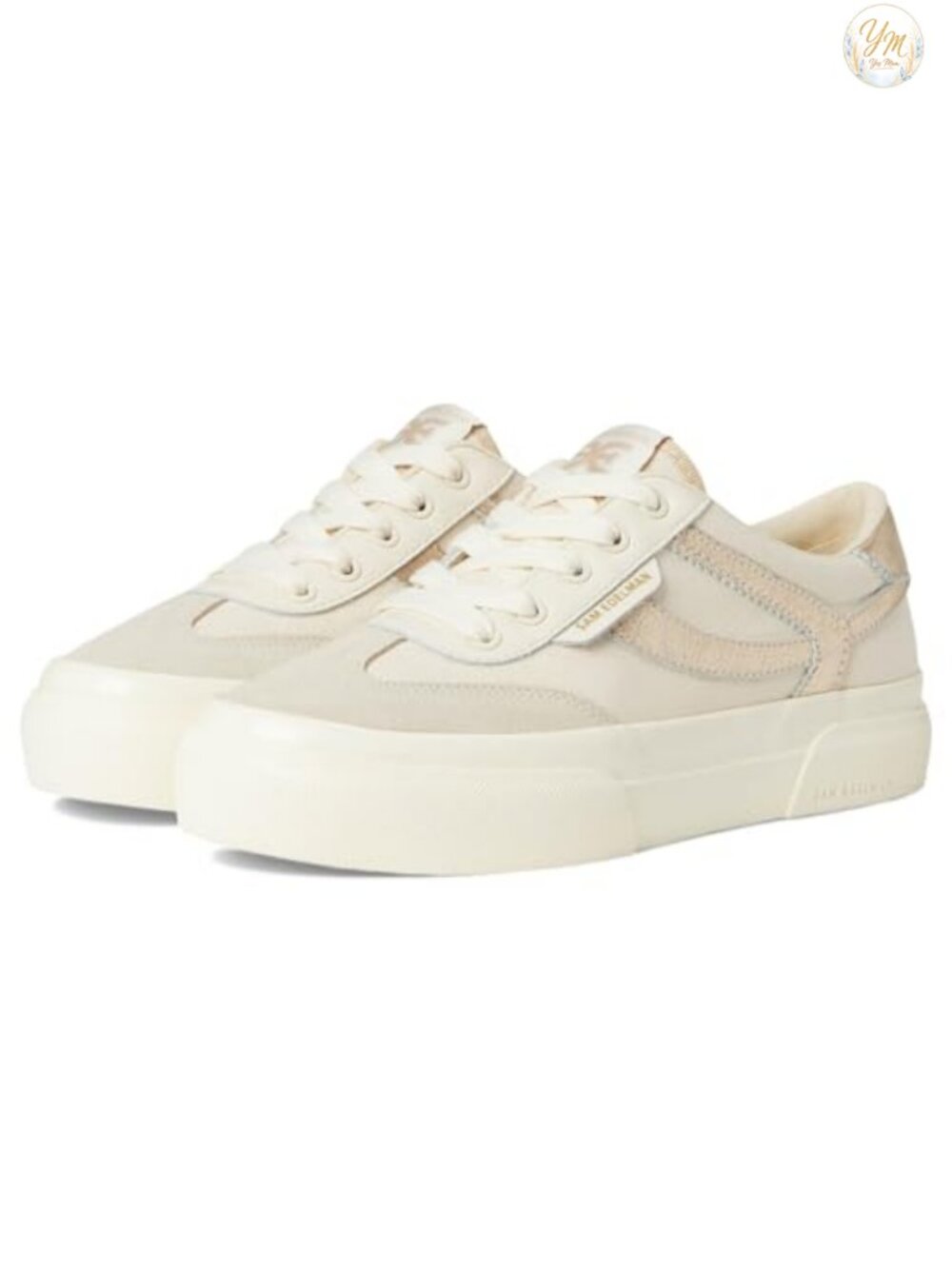 Platform Sneakers Lace Up Casual Lightweight Skateboarding Shoe Ivory Gold